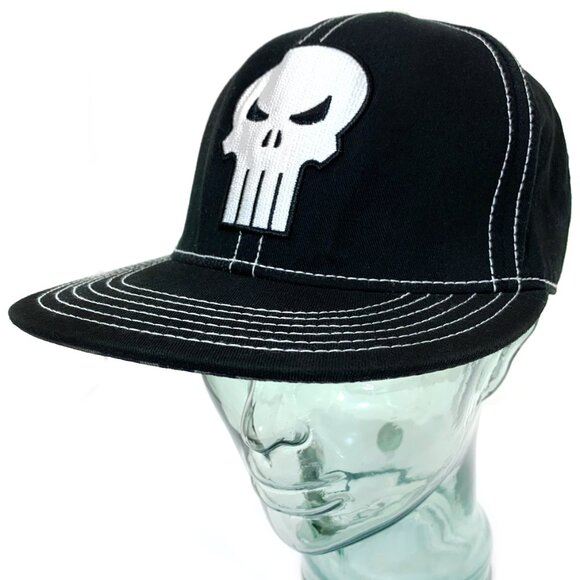 MARVEL Punisher Embroidered Skull Logo Flatbill Snapback Cap in Black - NEW - Picture 2 of 11